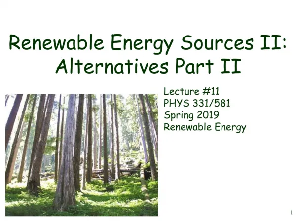 Renewable Energy Sources II: Alternatives Part II