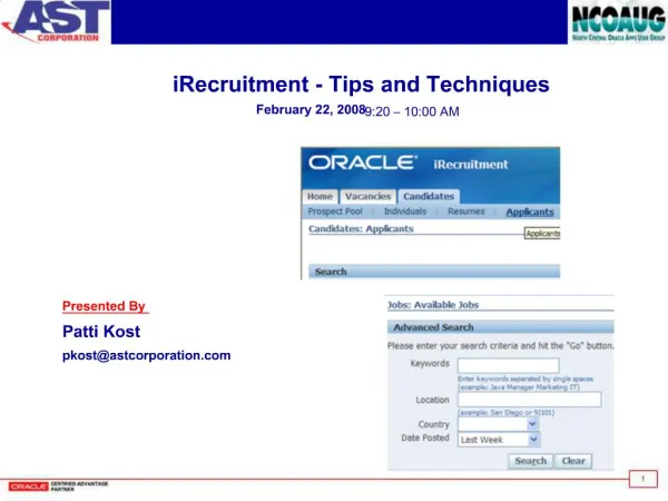 IRecruitment - Tips and Techniques February 22, 2008 9:20 10:00 AM