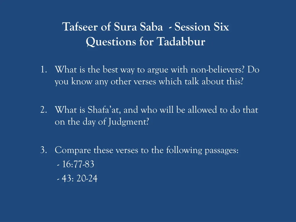 tafseer of sura saba session six questions for tadabbur