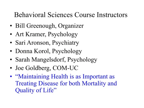 Behavioral Sciences Course Instructors