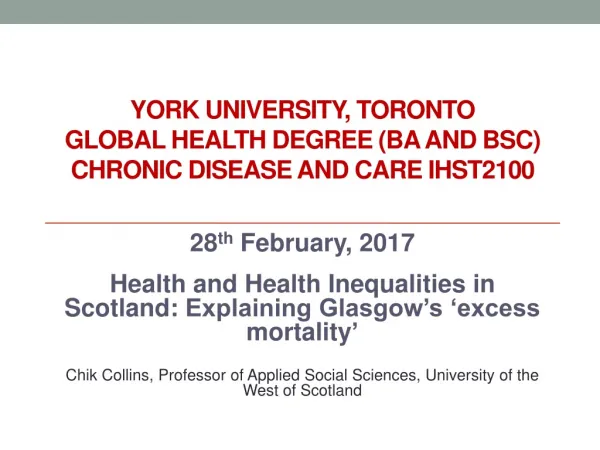 York University, Toronto Global Health degree (BA and BSc) Chronic Disease and Care IHST2100