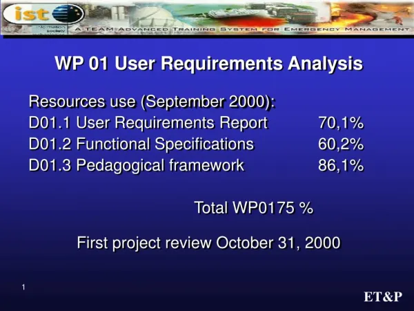 WP 01 User Requirements Analysis Resources use (September 2000):