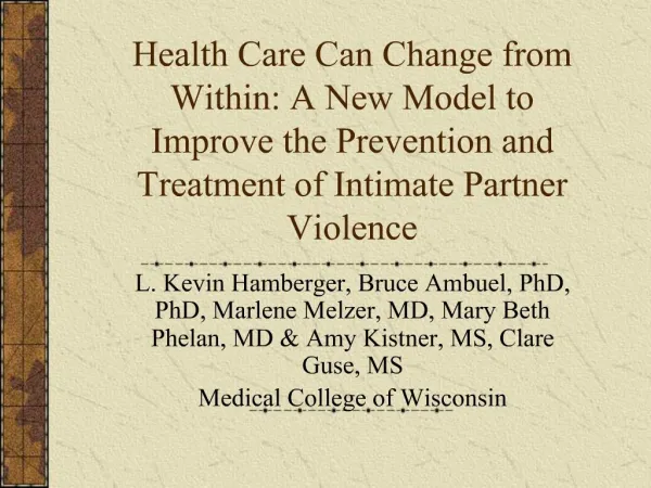 Health Care Can Change from Within: A New Model to Improve the Prevention and Treatment of Intimate Partner Violence