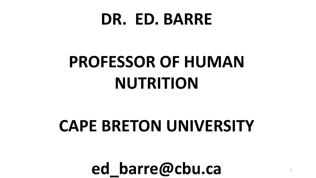 dr ed barre professor of human nutrition cape