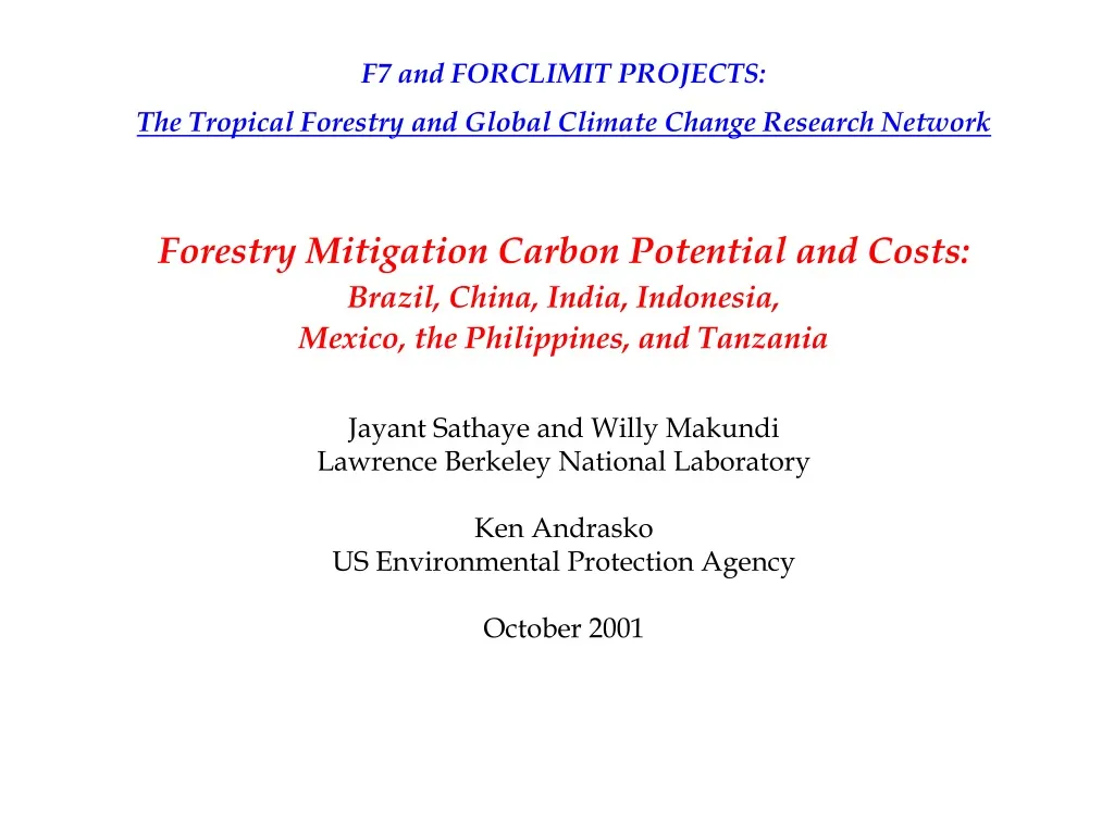 f7 and forclimit projects the tropical forestry