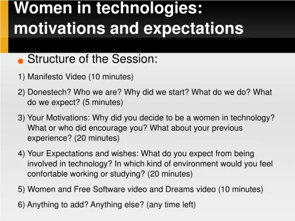 Women in technologies: motivations and expectations