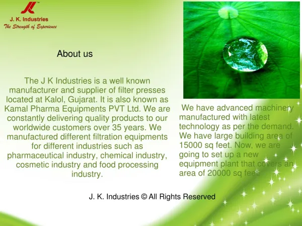 Presentation on Filter Press by J K Industries