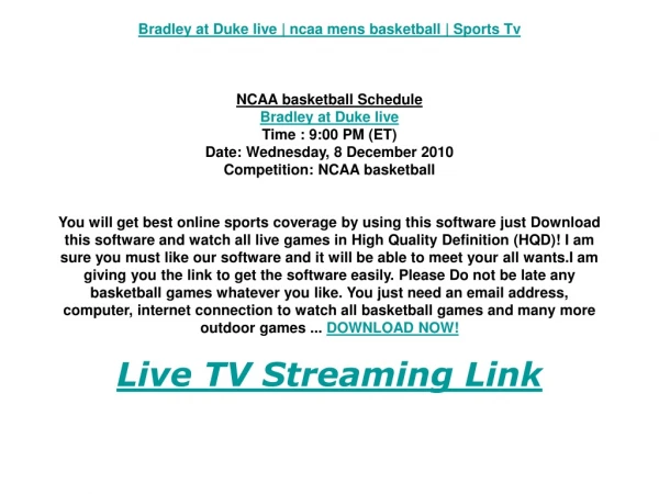 Bradley at Duke live | ncaa mens basketball | Sports Tv
