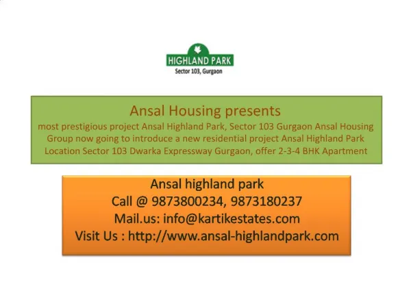 Ansal highland park, highland park, highland park Gurgaon