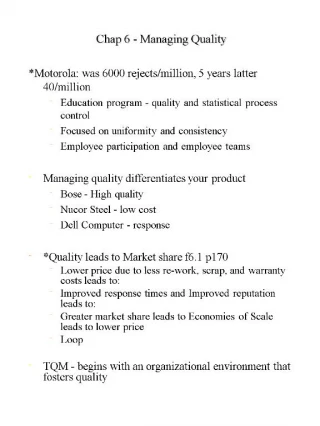 Chap 6 - Managing Quality Motorola: was 6000 rejects - slide 1