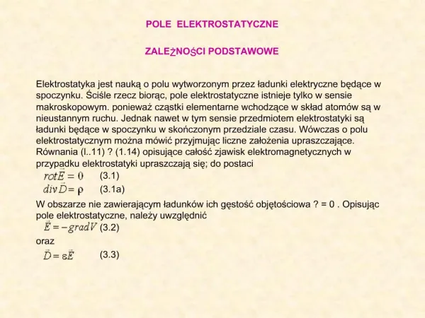 POLE ELEKTROSTATYCZNE ZALEZNOSCI PODSTAWOWE