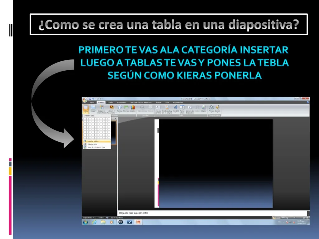 como se crea una tabla en una diapositiva