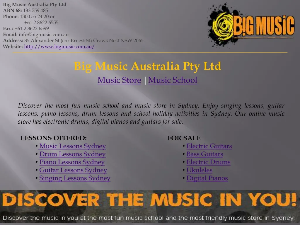 big music australia pty ltd music store music school
