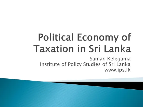 Political Economy of Taxation in Sri Lanka