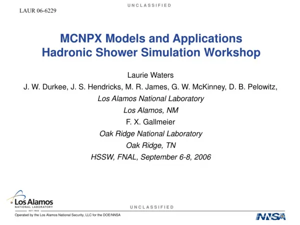 MCNPX Models and Applications Hadronic Shower Simulation Workshop