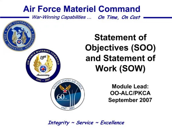 Statement of Objectives SOO and Statement of Work SOW