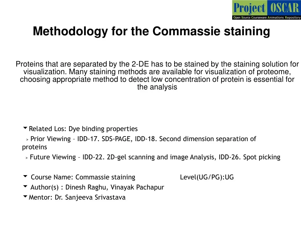methodology for the commassie staining