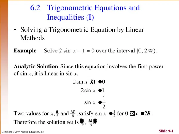 6.2 	Trigonometric Equations and 	Inequalities (I)