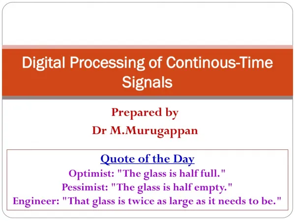 Digital Processing of Continous-Time Signals