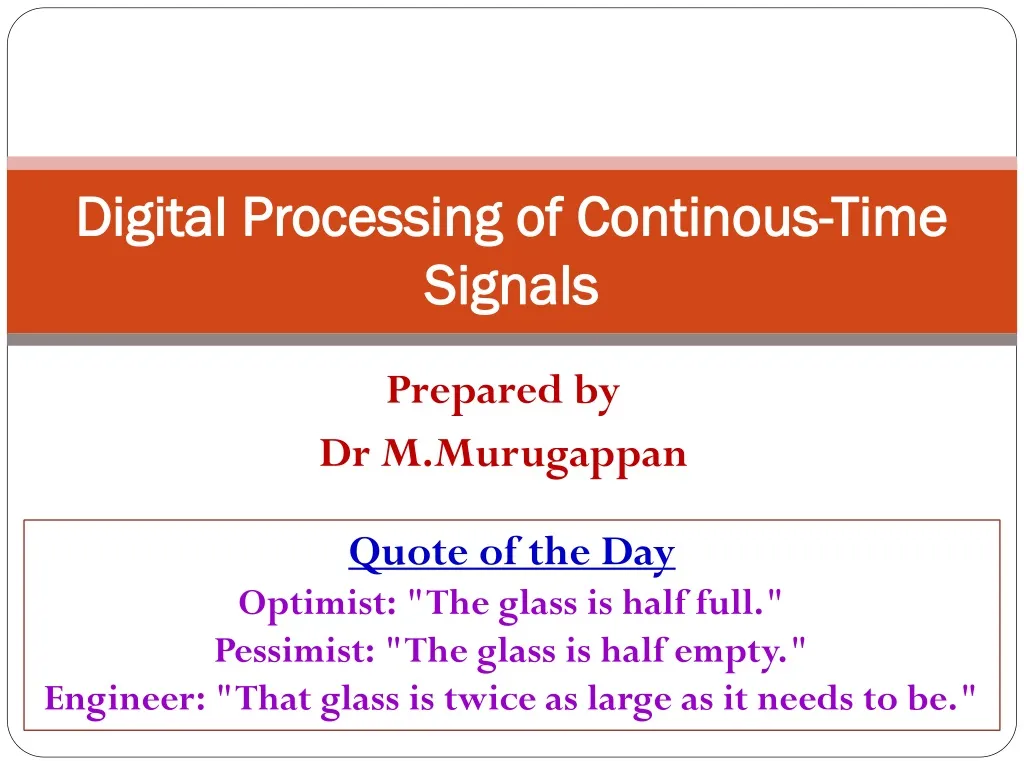 digital processing of continous time signals