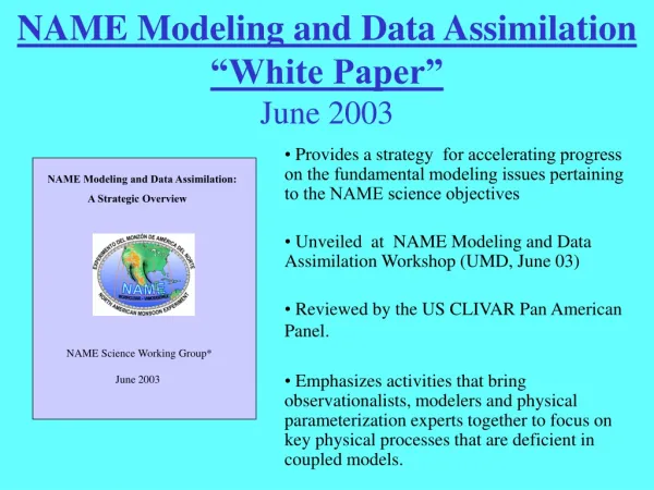 NAME Modeling and Data Assimilation “White Paper” June 2003