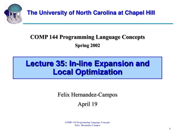 Lecture 35: In-line Expansion and Local Optimization