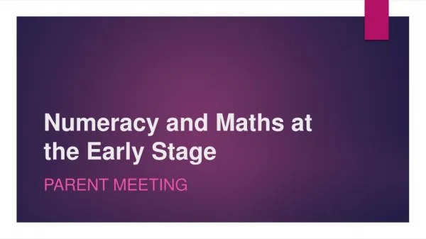 Numeracy and Maths at the Early Stage