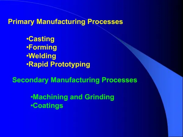 Primary Manufacturing Processes Casting Forming Welding Rapid Prototyping