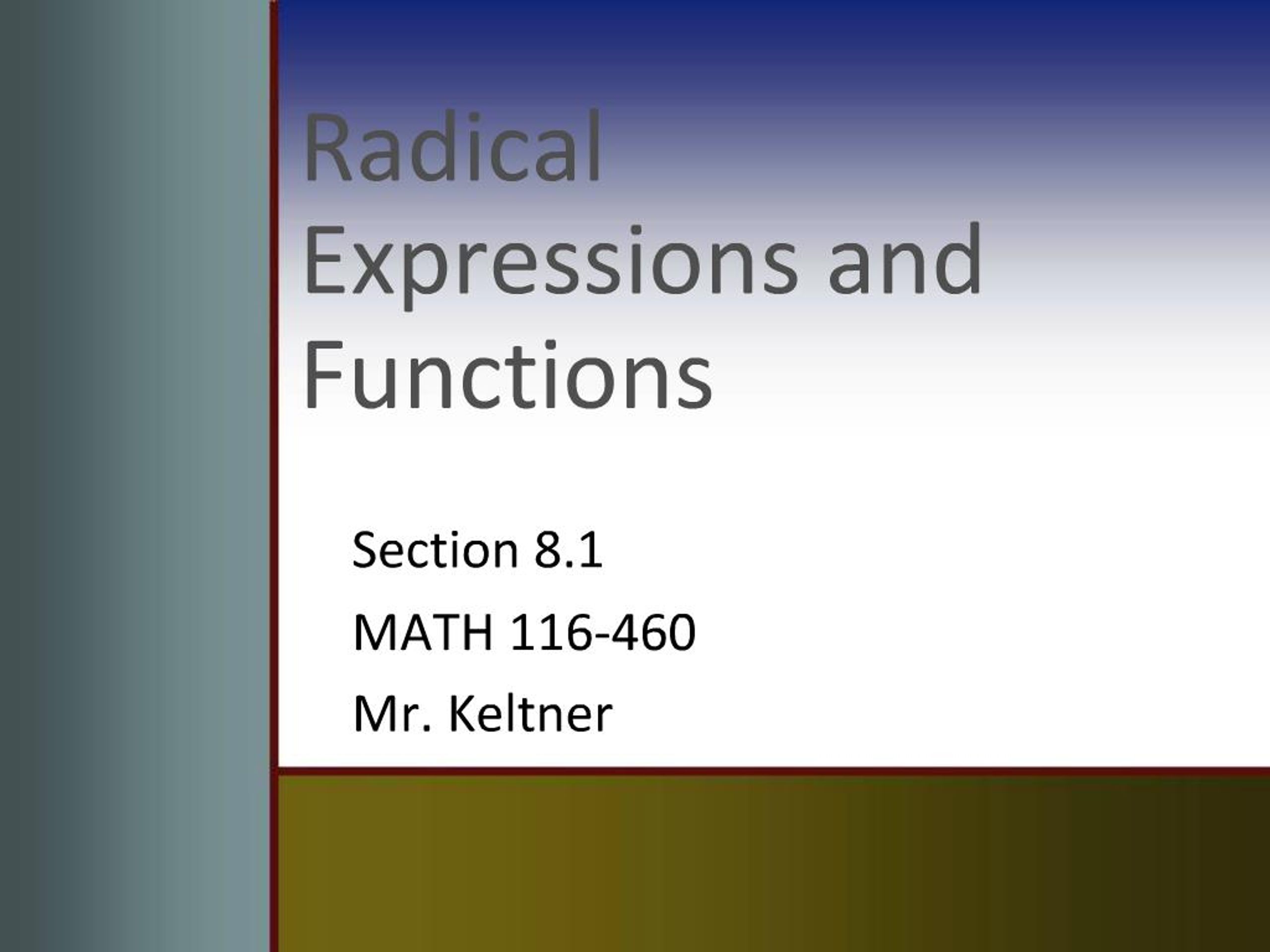 PPT - Radical Expressions and Functions PowerPoint Presentation, free ...
