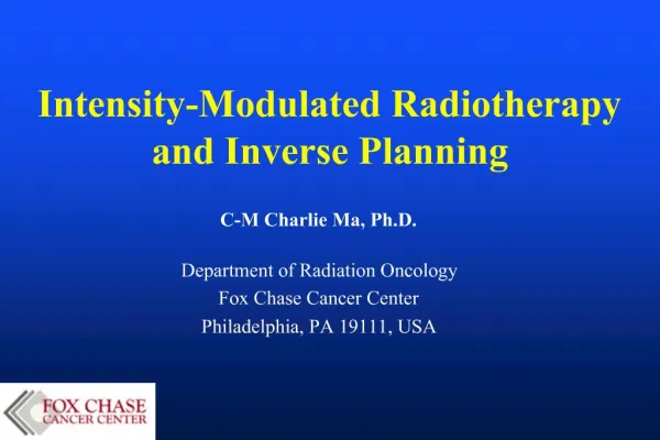Intensity-Modulated Radiotherapy and Inverse Planning