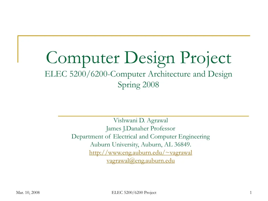 computer design project elec 5200 6200 computer architecture and design spring 2008