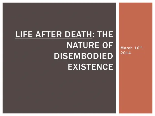 Life After Death : The Nature of Disembodied Existence