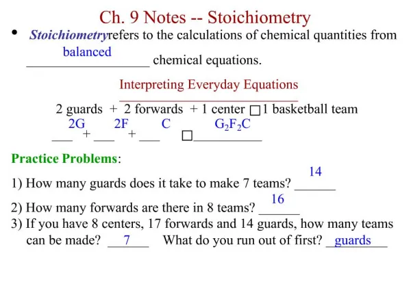 Ch. 9 Notes -- Stoichiometry