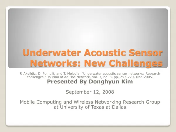 Underwater Acoustic Sensor Networks: New Challenges