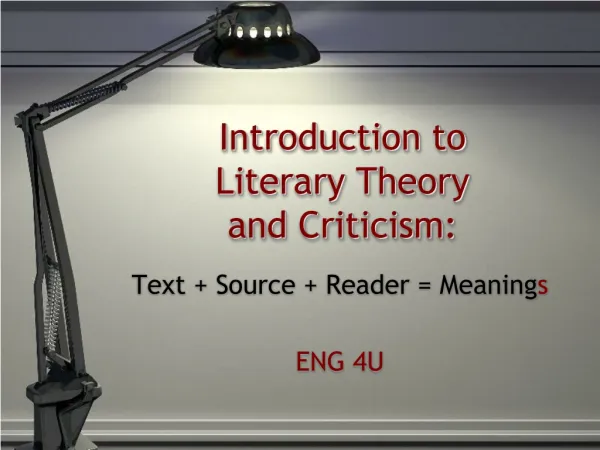 Introduction to Literary Theory and Criticism: