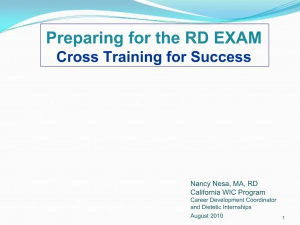 Preparing for the RD EXAM Cross Training for Success