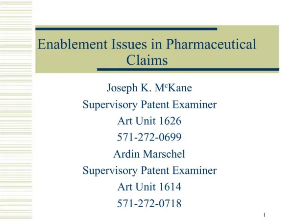 Enablement Issues in Pharmaceutical Claims