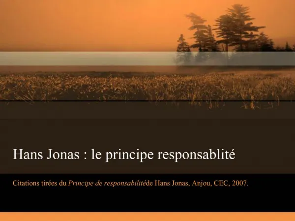 Hans Jonas : le principe responsablit