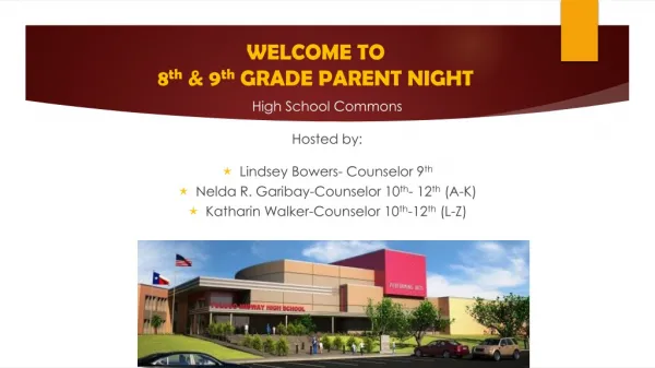 WELCOME TO 8 th &amp; 9 th GRADE PARENT NIGHT