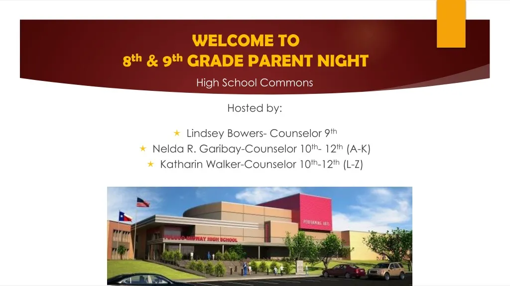 welcome to 8 th 9 th grade parent night