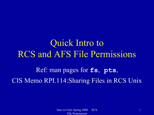 Quick Intro to RCS and AFS File Permissions