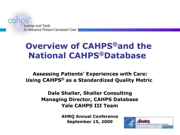 Overview of CAHPS and the National CAHPS Database