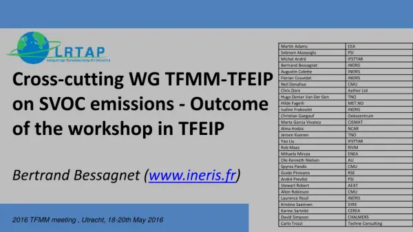 Cross- cutting WG TFMM-TFEIP on SVOC emissions - Outcome of the workshop in TFEIP