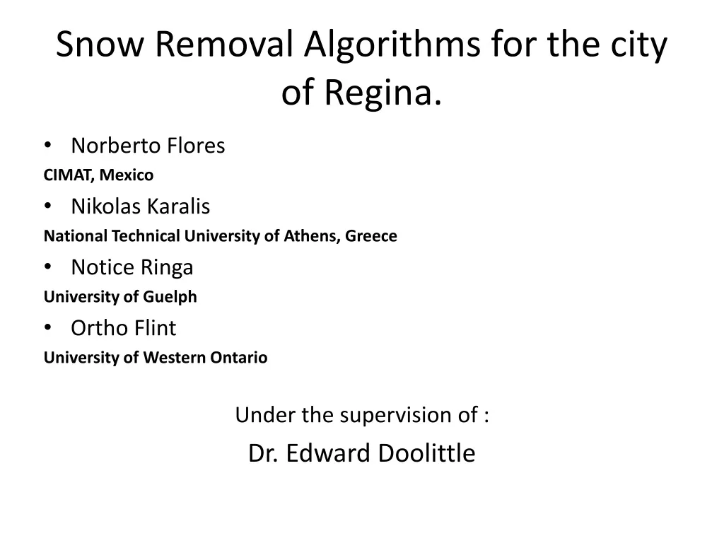 snow removal algorithms for the city of regina