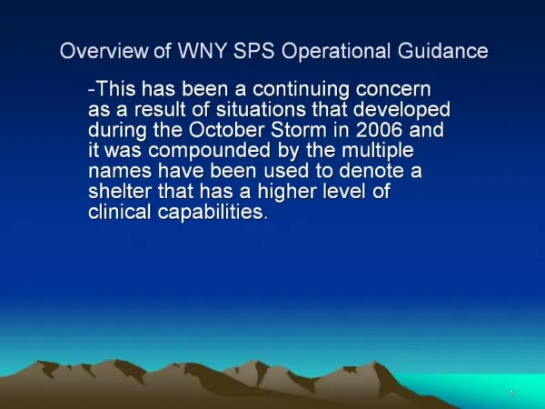 Overview of WNY SPS Operational Guidance