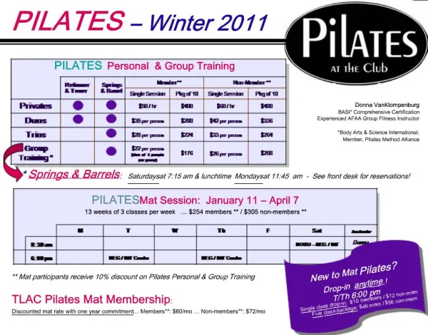 Mat participants receive 10 discount on Pilates Personal Group Training
