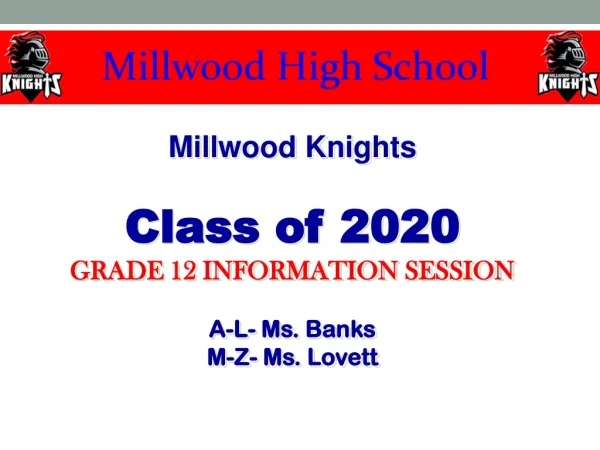 Millwood Knights Class of 2020 GRADE 12 INFORMATION SESSION A-L- Ms. Banks M-Z- Ms. Lovett
