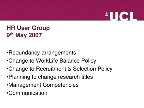 HR User Group 9 th May 2007