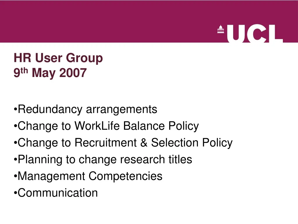 hr user group 9 th may 2007
