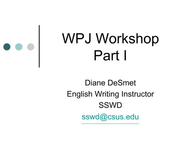 WPJ Workshop Part I